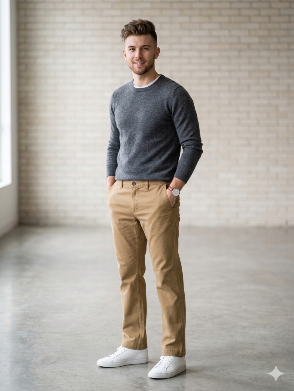 Wallin & Bros Mens Khaki Chino Pants Dize 38x32 Straight Fit Business Casual‎